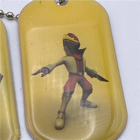 Star Fox 64 3D Yellow Enamel Dog Tag Set 24" Silver Tone Chains Full 4 Tags Vint - Picture 5 of 7